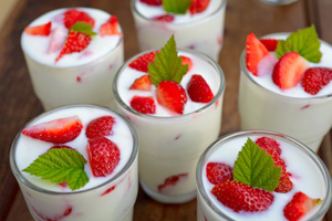 Frischer, selbst gemachter Joghurt mit Erdbeeren